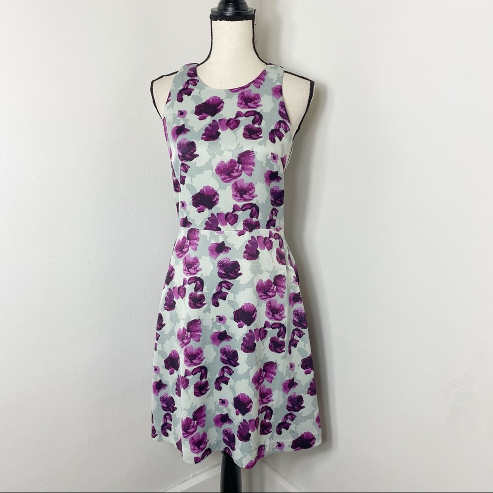 Floral Purple Sleeveless A-Line Dress